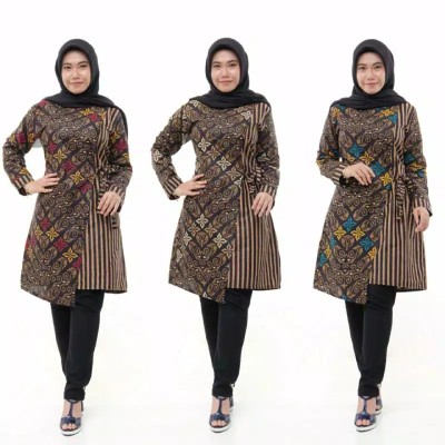 Batik Tunik Shibori Jumputan Terbaru Size S-3l / Hrb026 Yelbor Navbor / Biru Putih / Tunik Batik