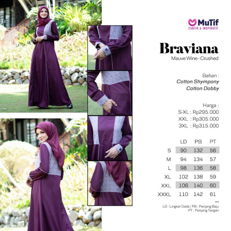 BAJU MUSLIM GAMIS MUTIF BRAVIANA TERBARU MAUVE WINE/ SARIMBIT GAMIS MUTIF TERBARU 2021 ORI MUTIF