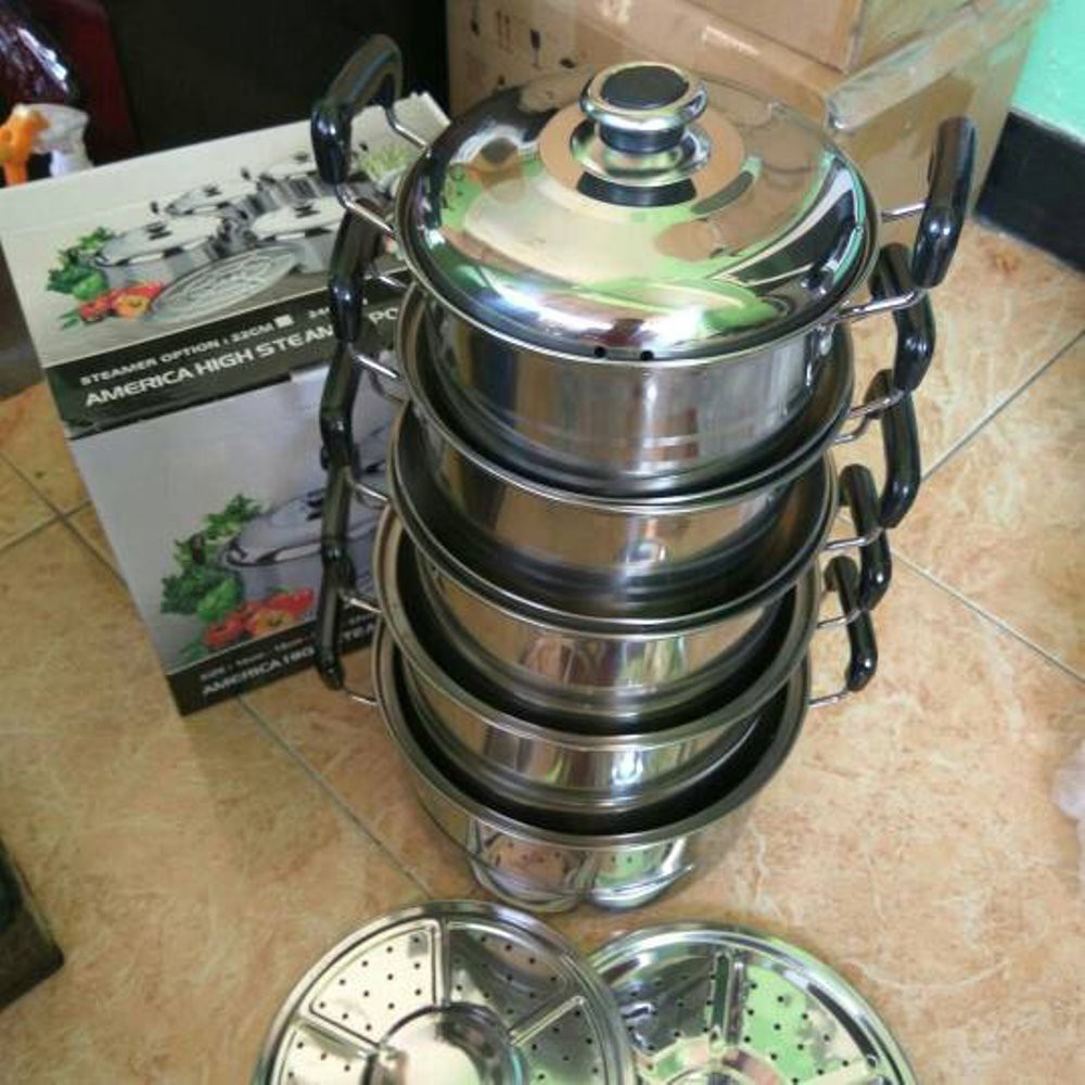 PANCI AMERICA STEAMER STAINLESS 5 POTS | 2 STEAMER RACK |