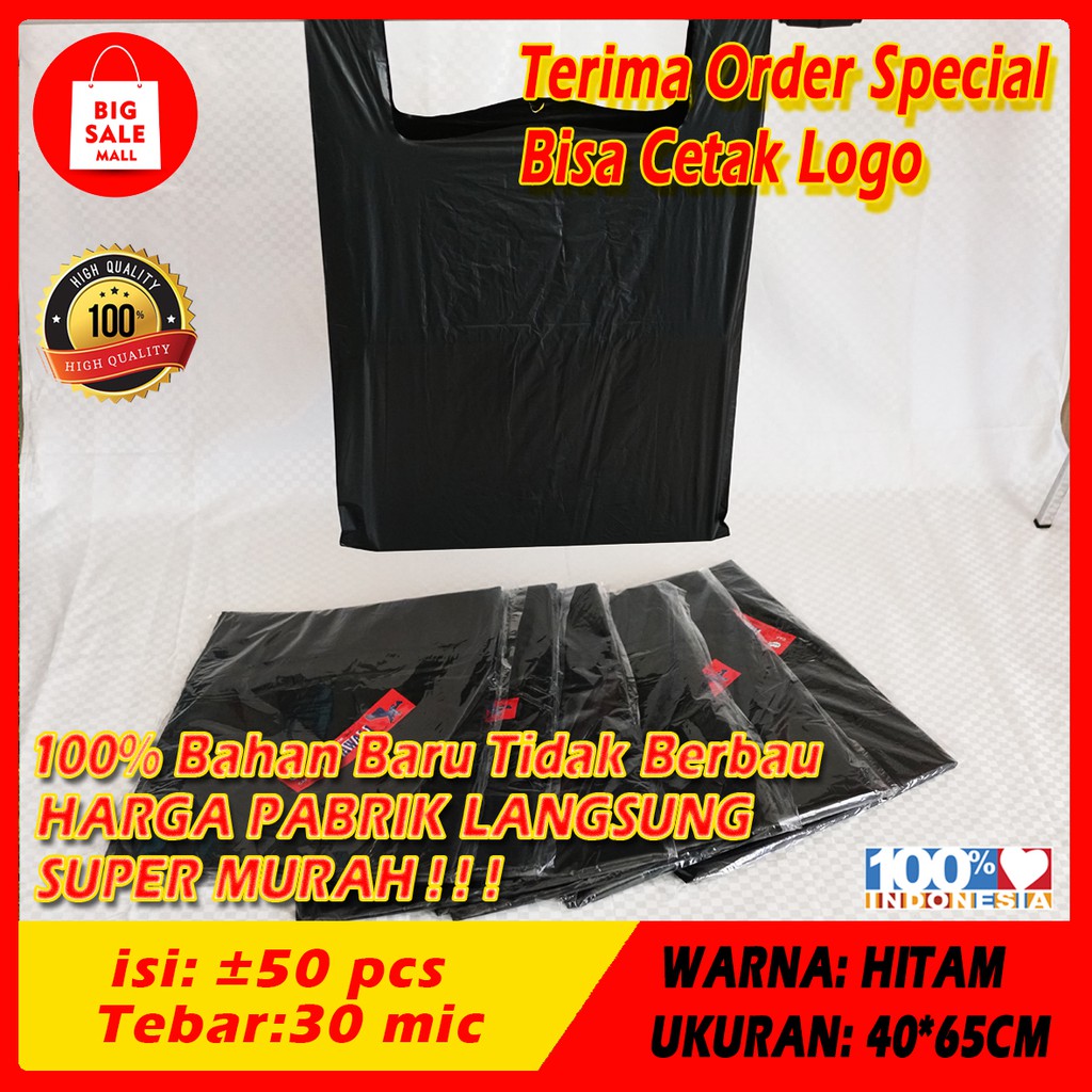 Kantong Plastik Hd Berlanja Plong / Plastik Kresek Packing Hitam 40x65cm Ekonomis Murah