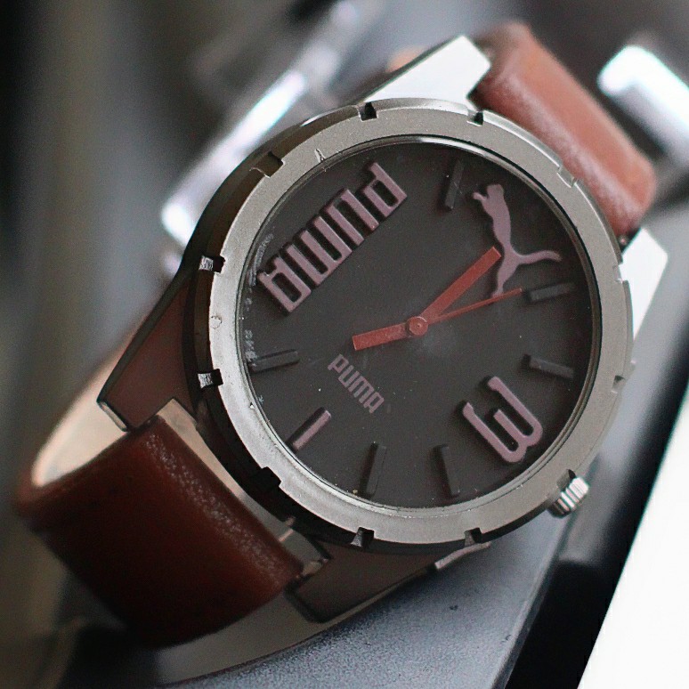 jam tangan pria puma leather super / jtr 1181 coklat coklat