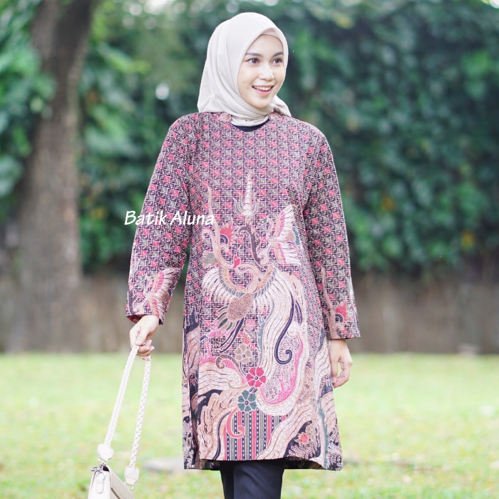 Batik Wanita Modern Elegan Lengan Panjang Eksklusif Premium Tasikmalaya Blouse Baju Batik Wanita Tunik Terbaru Kekinian Atasan Batik Wanita Modern Jumbo Kantor Berkerah FASHION BATIK ALUNA