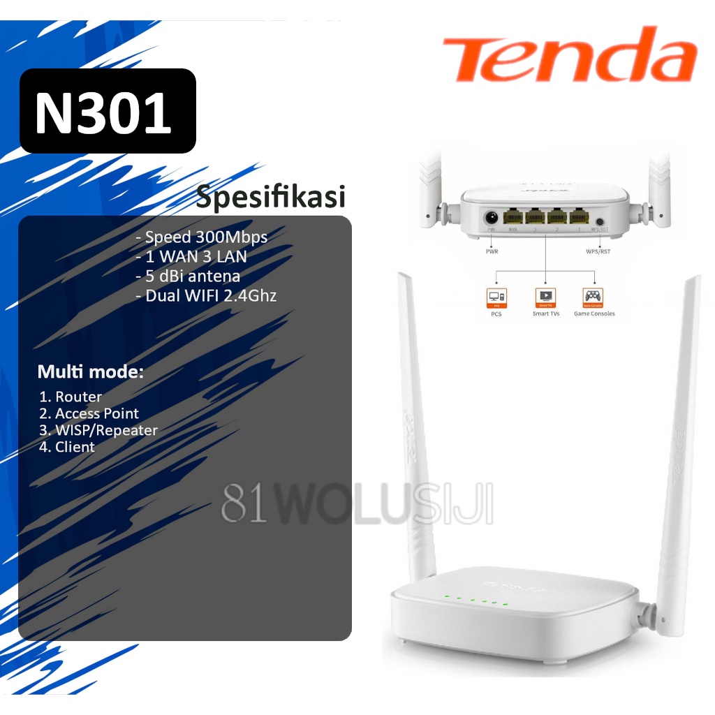 Tenda N301 Wireless/Wifi Router 300Mbps WISP Support
