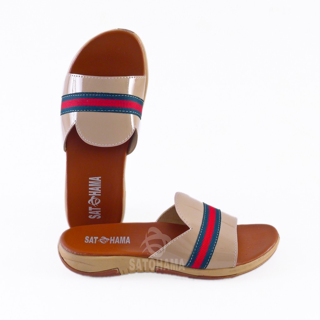 Satohama Sandal Selop Wanita Sol Karet Sandal Kokop Krem Garis