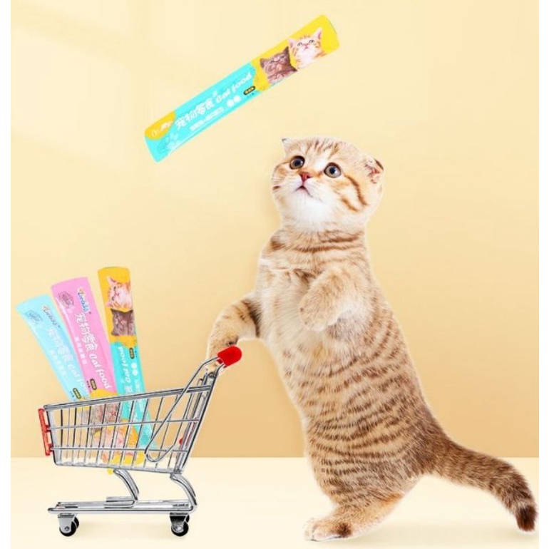 Makanan Penggemuk Kucing Food Cat Creamy Snack Meo Treat Cat Strips/Strip 15 gr Cemilan FEZONE