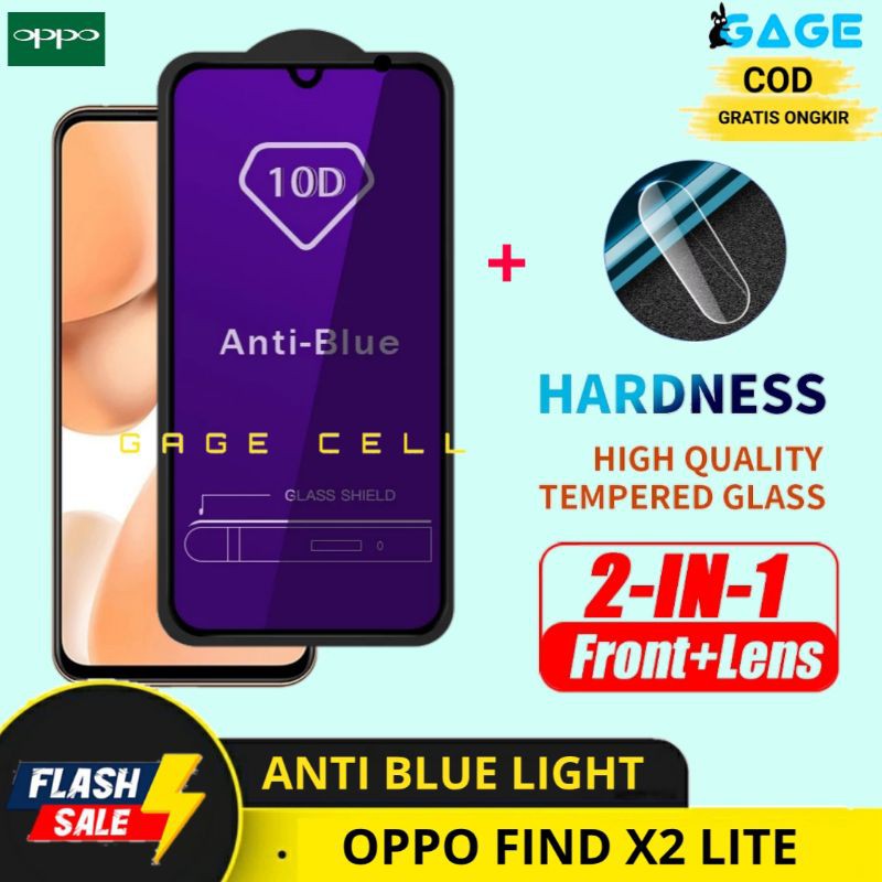 2IN1 TEMPERED GLASS ANTI BLUE LIGHT OPPO FIND X2 LITE TG ANTIGORES FULL LAYAR KAMERA FIND X2LITE