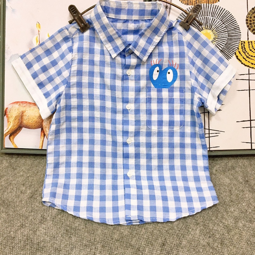 Baju Kemeja Kids ANTS 5//Baju Anak Laki-laki Lengan Pendek//Baju Kemeja Anak Bahan Katun Usia 3-5 Tahun ZP