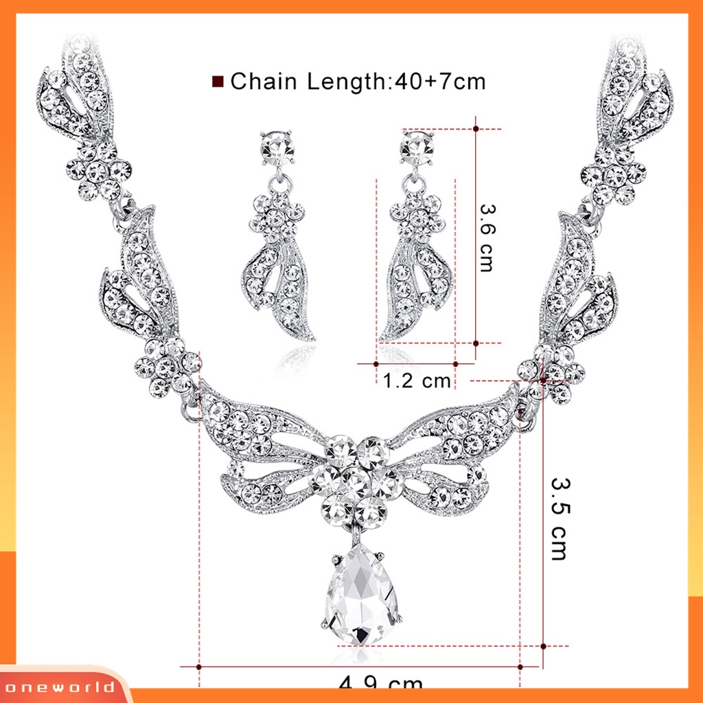 1 Set Perhiasan Kalung Anting Berlian Imitasi Adjustable Untuk Pernikahan