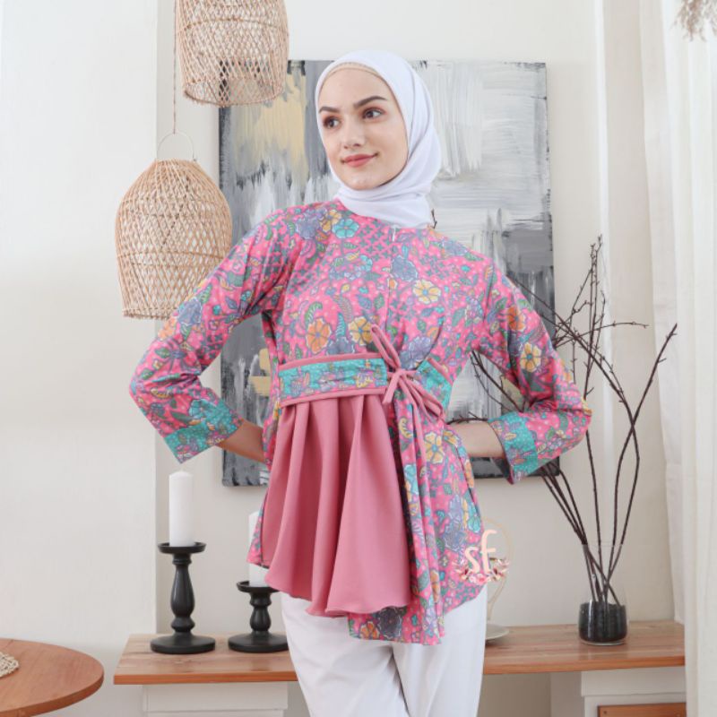 Batik wanita ASJ SA HRB026 Kenongo Kemeja Tosca Pendek-Kinanti pink