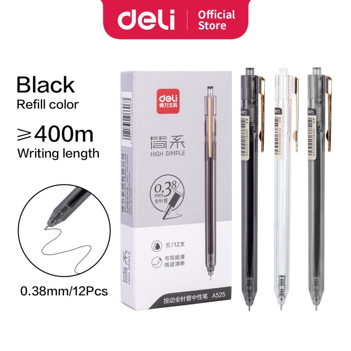 

TERBARU Deli Gel Pen Pulpen Gel Tinta Hitam 0.38mm A525