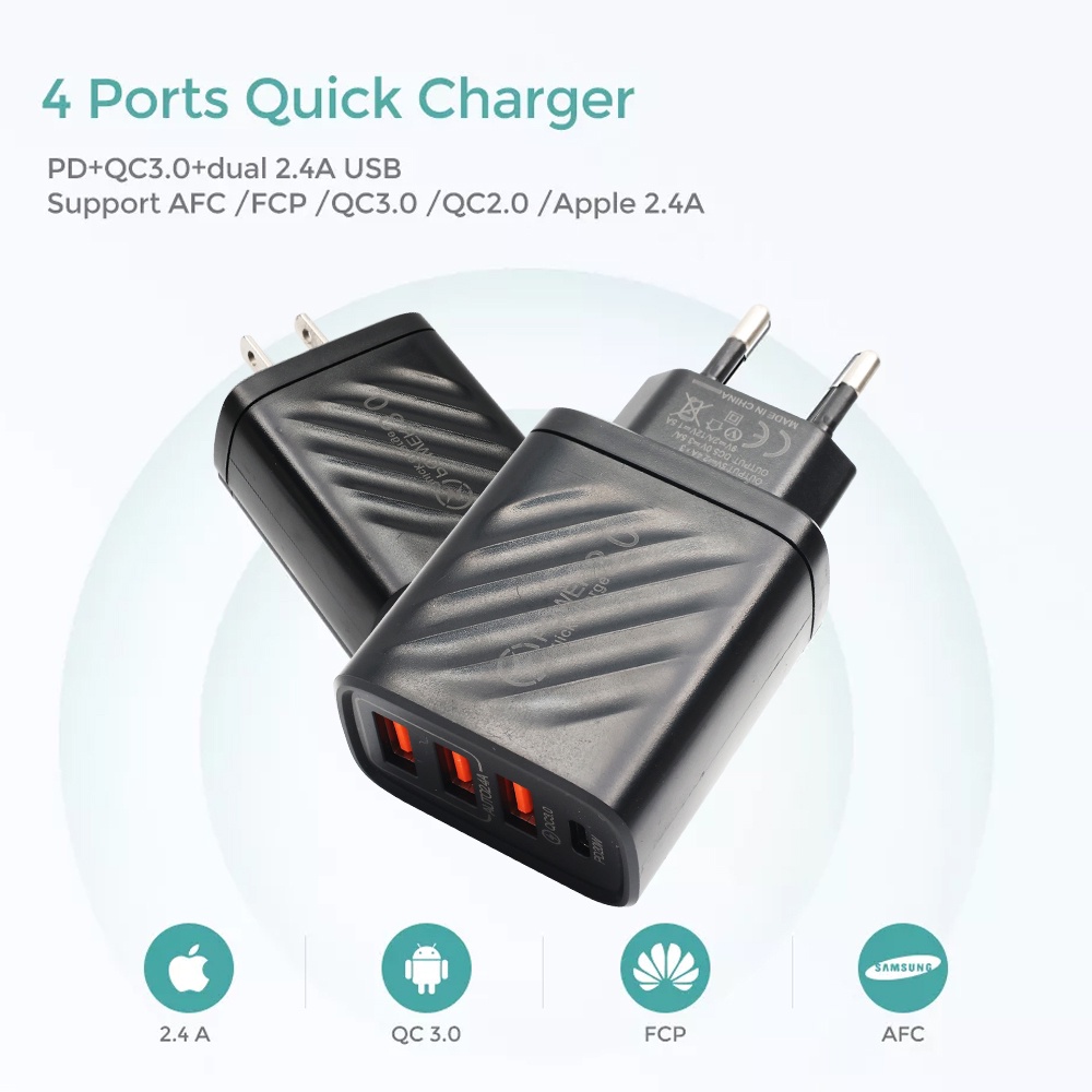 Adapter Charger Dinding 4 Port USB Fast Charging 10W Portable Plug US / EU Untuk Handphone Android