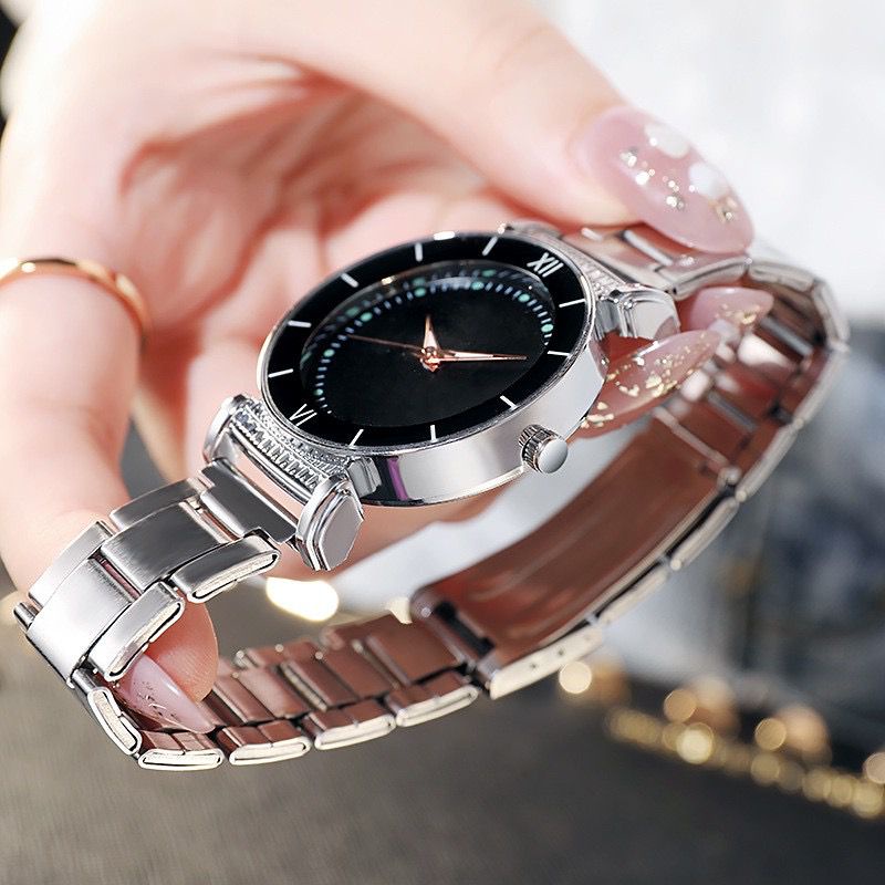 PA Jam Tangan Wanita Analog Quartz Casual Fashion Strap Rantai SILVER Stainless Steel Import Couple Pria JF092