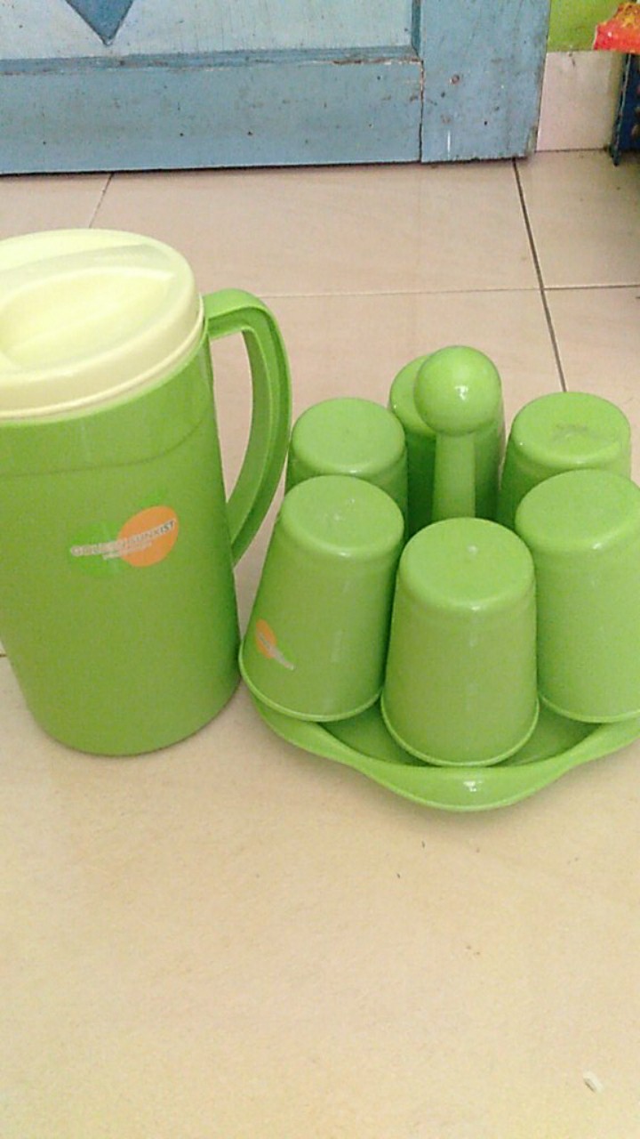 Teko Set + Rak Gelas Dan Gelas Isi 6p