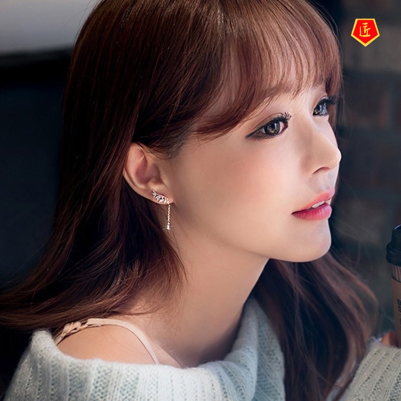 [Ready Stock]New Angel Wings Diamond Asymmetric Tassel Stud Earrings