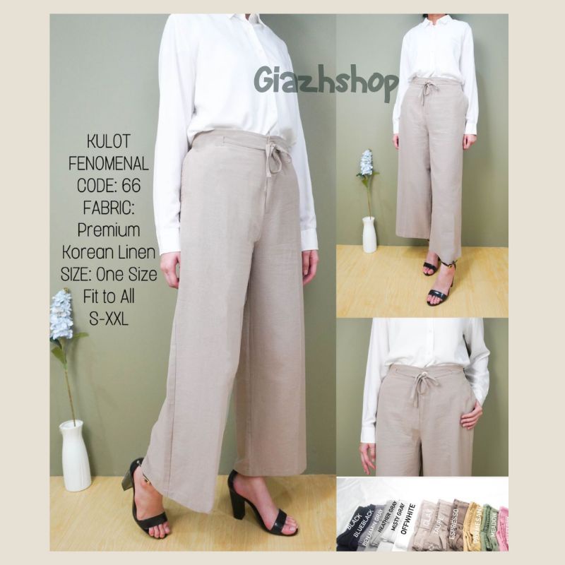 Celana kulot katun linen premium slim kulot dengan tali highwaist