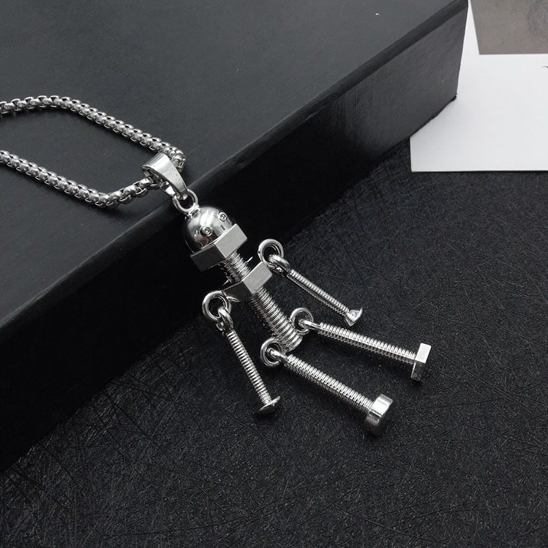 Kalung Liontin Bentuk Robot Bahan Stainless Steel Gaya Punk Untuk Pasangan