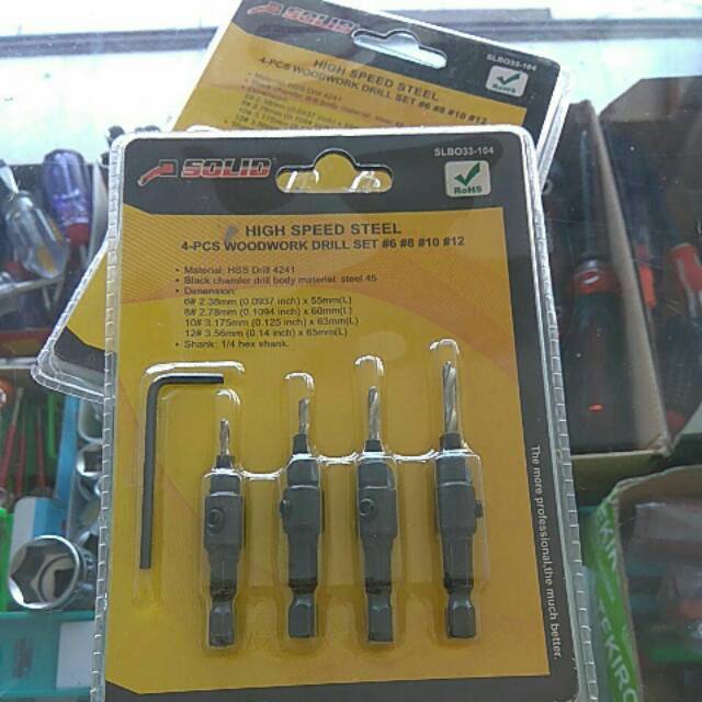 Mata Bor Kayu Countersink ujung Hex SOLID