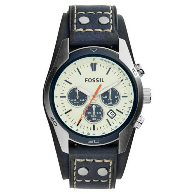 JAM TANGAN PRIA FOSSIL CH3051 SILVER STRAP LEATHER BLUE 100% ORIGINAL