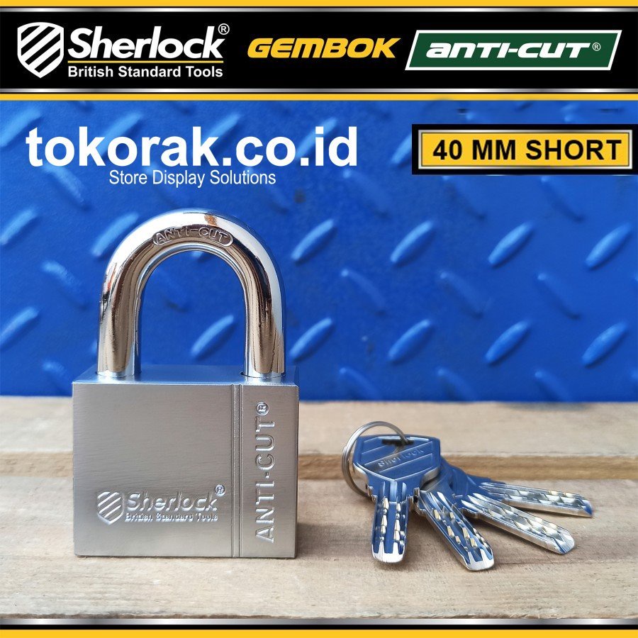 GEMBOK SHERLOCK ANTI CUT 40 MM PENDEK GUDANG RUKO KANTOR RUMAH MOTOR