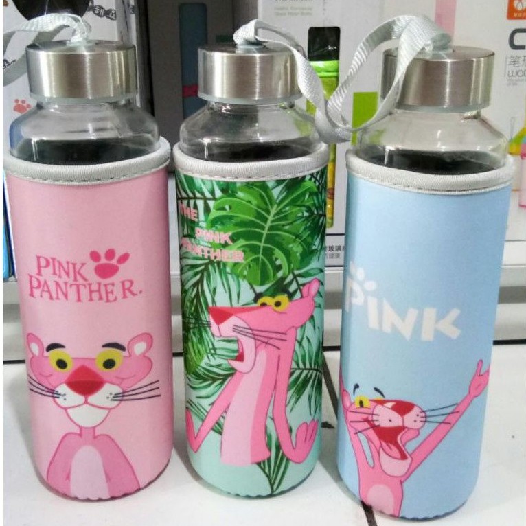 Botol Air Minum Kaca Diller Pink Panther 400ml