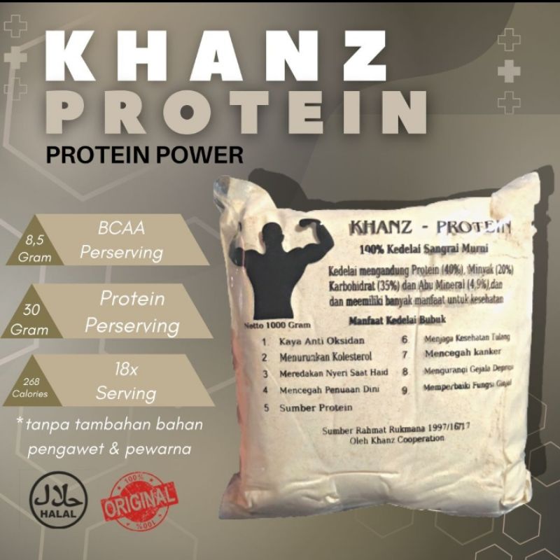 Whey Protein Nabati 1KG KHANZ – Suplemen Fitness – Susu Kedelai Tinggi Protein