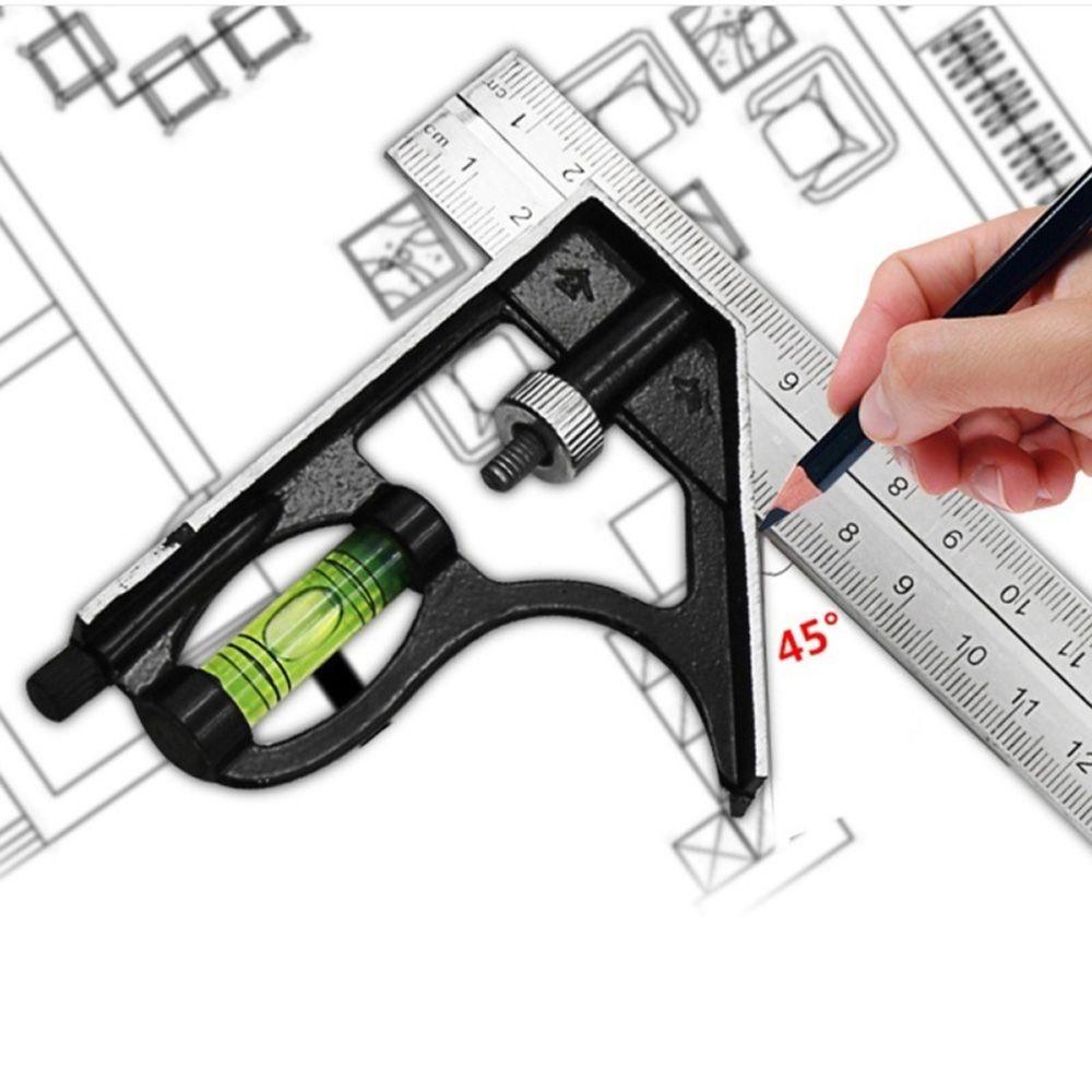 Lanfy Penggaris Sudut Kanan Stainless Steel Multi-Fungsi Aktif Horizontal Combination Engineers Alat Gauging