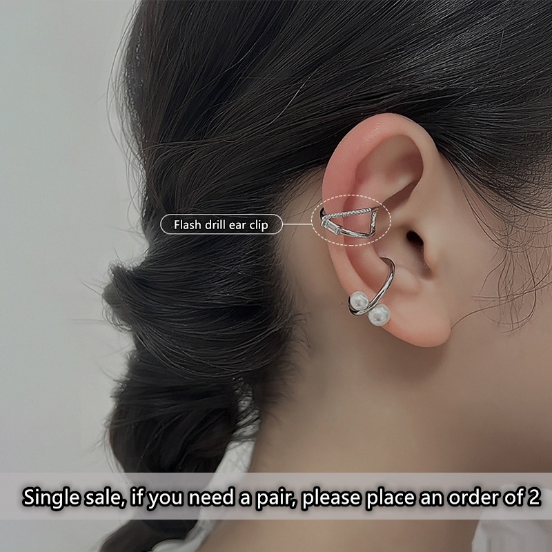 Anting Klip Tanpa Tindik Desain Geometri Hias Zircon Ganda Gaya Sexy Untuk Wanita