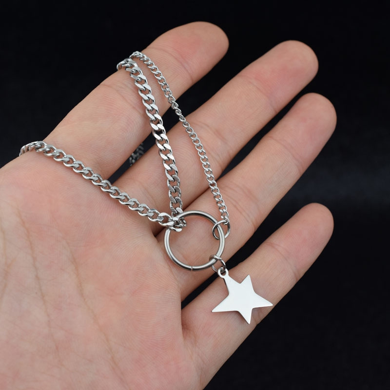 Wang YIBO Kalung Rantai dengan Liontin Bentuk Pentagram Bahan Stainless Steel