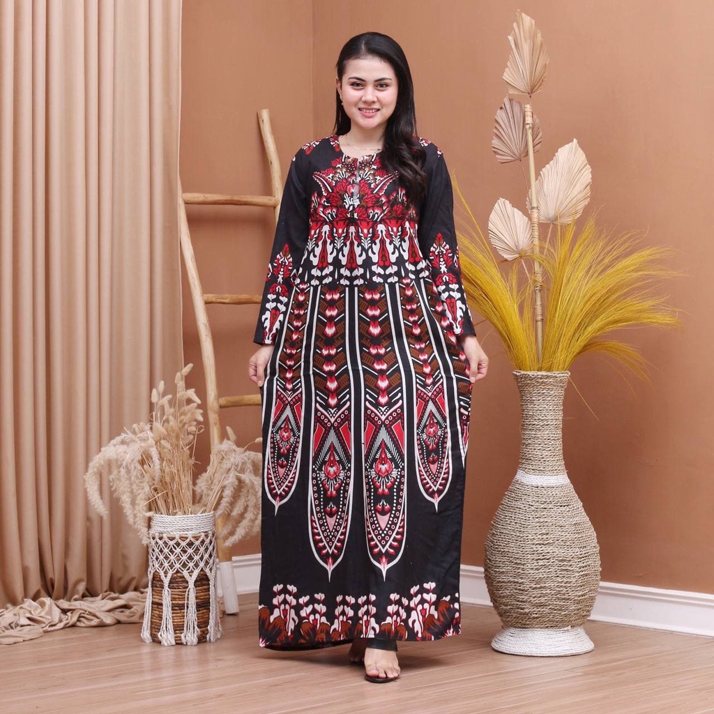 Batik Prass - Daster Lengan Panjang Kekinian Kancing Depan Longdres Busui Rayon Santung Rayon SUPER Ori Prass Official-ZAFINA MERAH