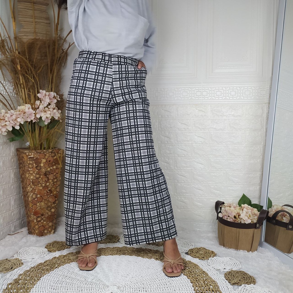 CELANA KULOT PANJANG HIGHWAIST MOTIF KOTAK-KOTAK/KULOT HW TARTAN