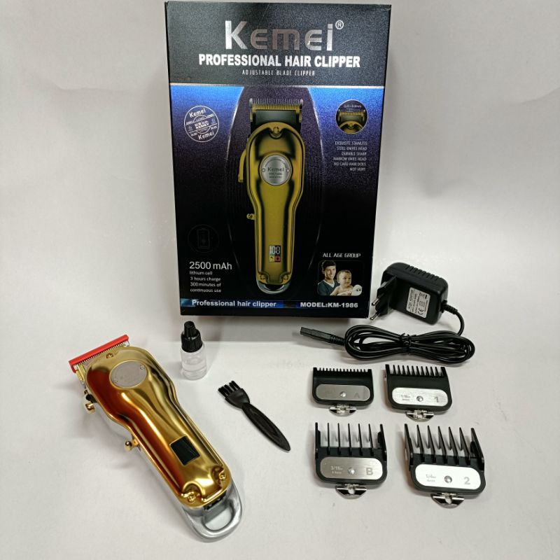 Alat Mesin Cukur Pangkas Rambut Kemei Km 1986 Hair Cliper Recharger Gold