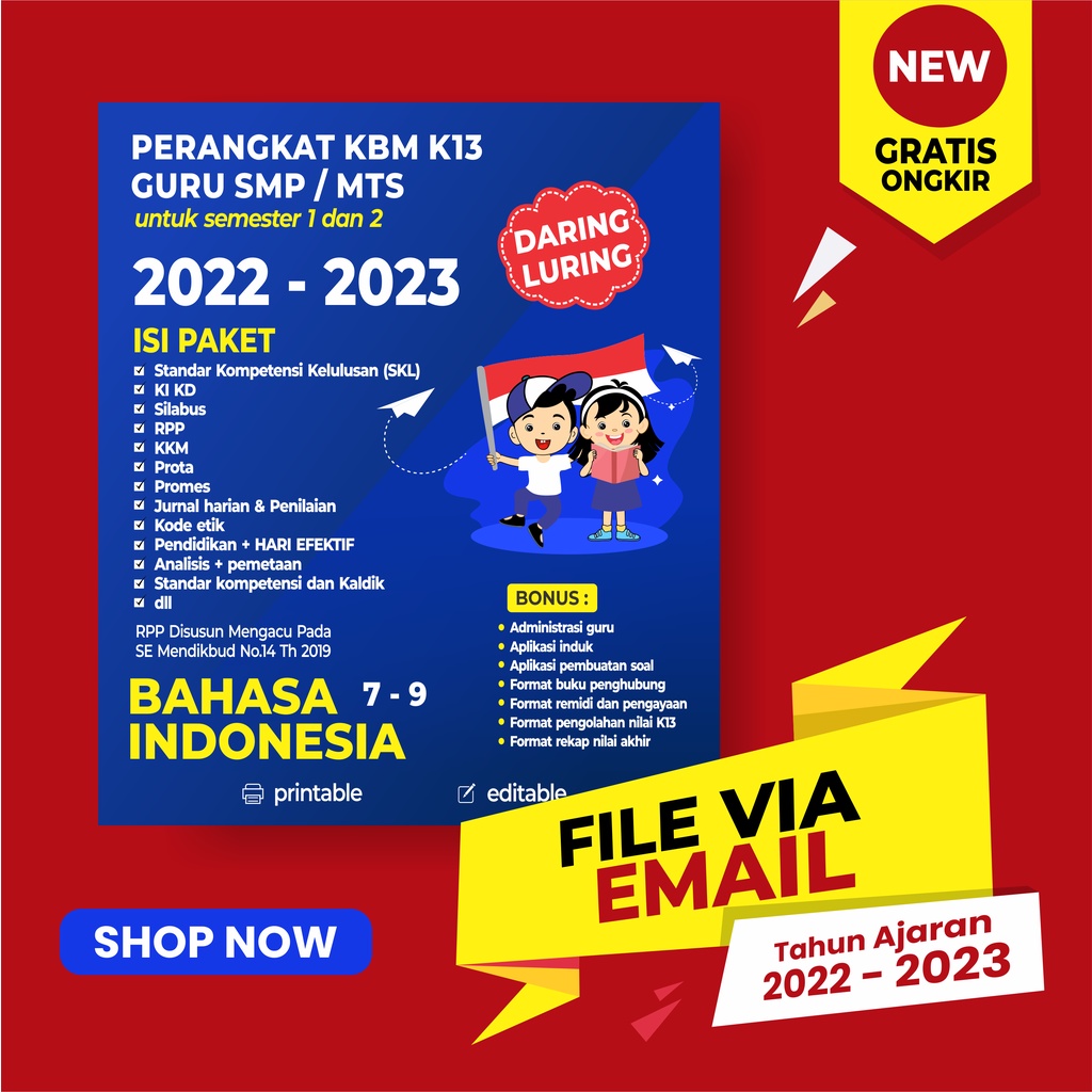 PERANGKAT PEMBELAJARAN K13 RPP BAHASA INDONESIA SMP KELAS 7, 8, 9 REVISI 2022 VERSI 1 LEMBAR DARING-