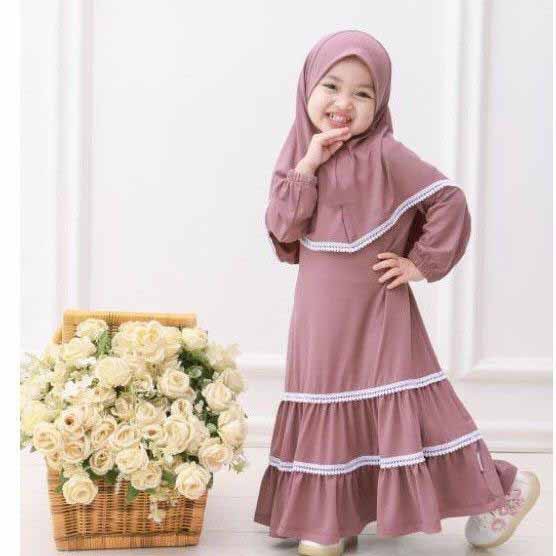 HOPYLOVY - Gamis Anak Syar'i + Hijab Usia 4 - 6 tahun Safa