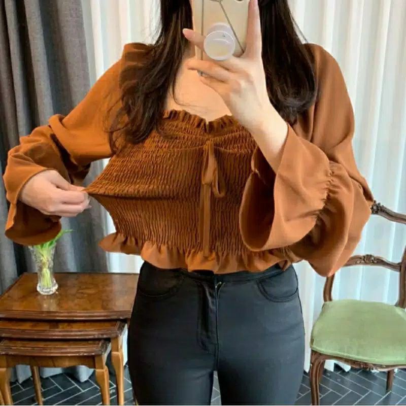 Eshter Blouse Wanita Top Sabrina / Esther Blouse Pakaian Wanita Korea Style Crop