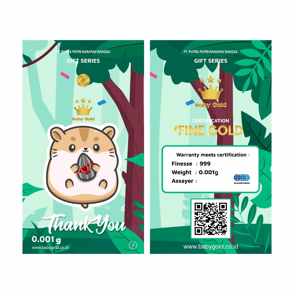 baby gold 0,005gr emas minigold bisa tukar antam-thank hamster hijau