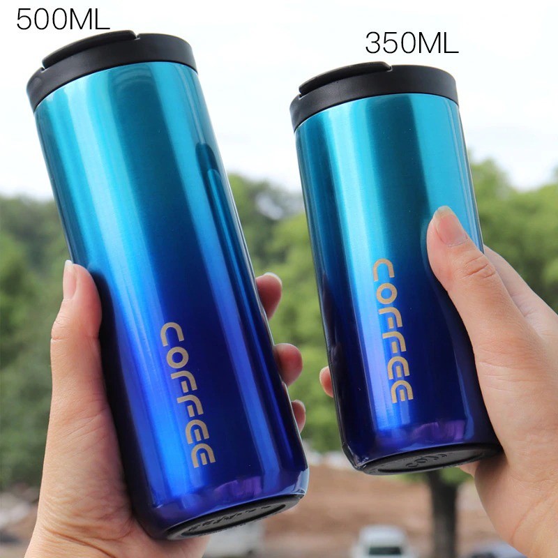 Botol Minum Mug Tumbler Thermos Termos Stainless Steel 450ml Black Blue Gradient Tahan Panas Dingin