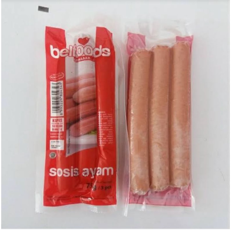 Sosis Ayam Belfoods 75 gr Frozen Food Murah | Makanan Beku | Olahan Daging Ayam Siap Goreng
