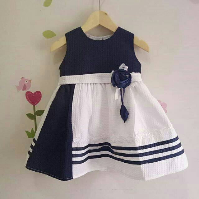 Dress pesta anak manis Q123 navy putih