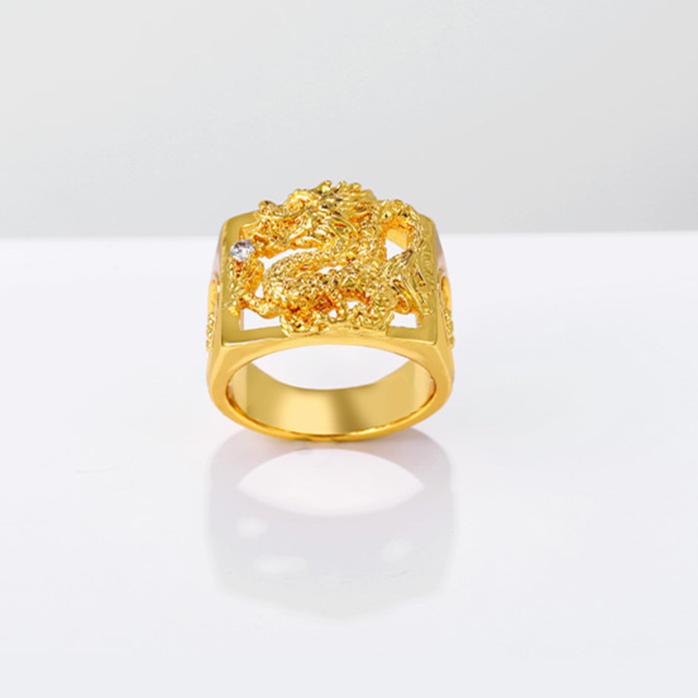 Cincin Kristal Berlian Naga Emas Hewan Baja Titanium Pria Punk Fashion Perhiasan Aksesoris Gold Rings