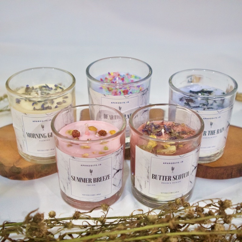 Lilin Aromaterapi Premium - Scented Candle - Dried Flower - Lilin Wangi - Souvenir Hampers Wedding Pernikahan Hadiah Kado