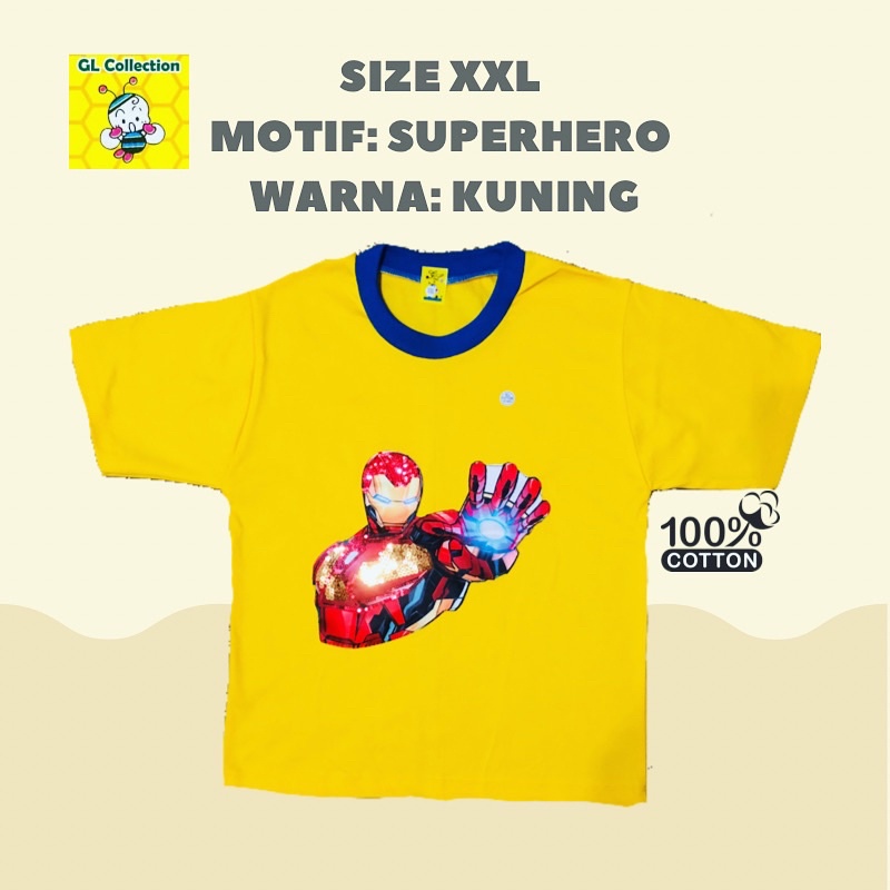 ECER ATASAN PENDEK KAOS OBLONG WARNA ANAK XXL (7-10tahun) SUPERHERO 100%KATUN