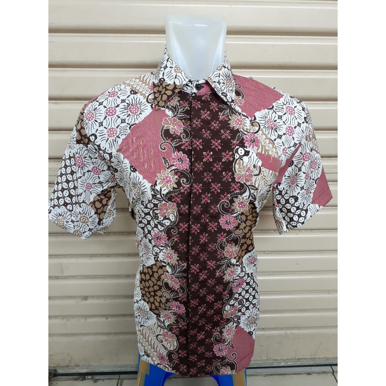 Kemeja Batik Pria Lengan Panjang Dan Lengan Pendek Motif Wajik Pink