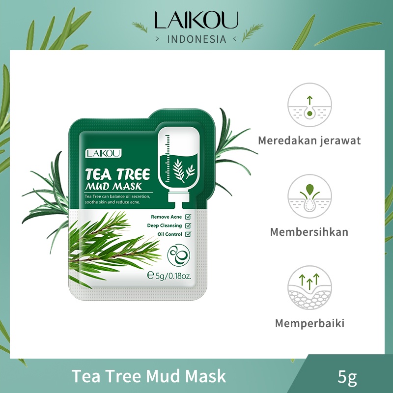 LAIKOU Mud Mask Tea Tree Memperbaiki Jerawat Membersihkan Pori-pori Komedo