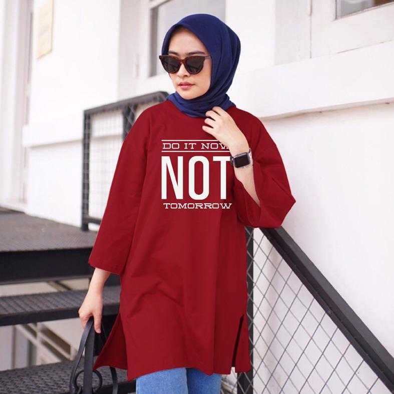 KAOS OVERSIZE TOP HIJAB WANITA BASIC  NOT / OVERSIZE SLIT BLOUSE