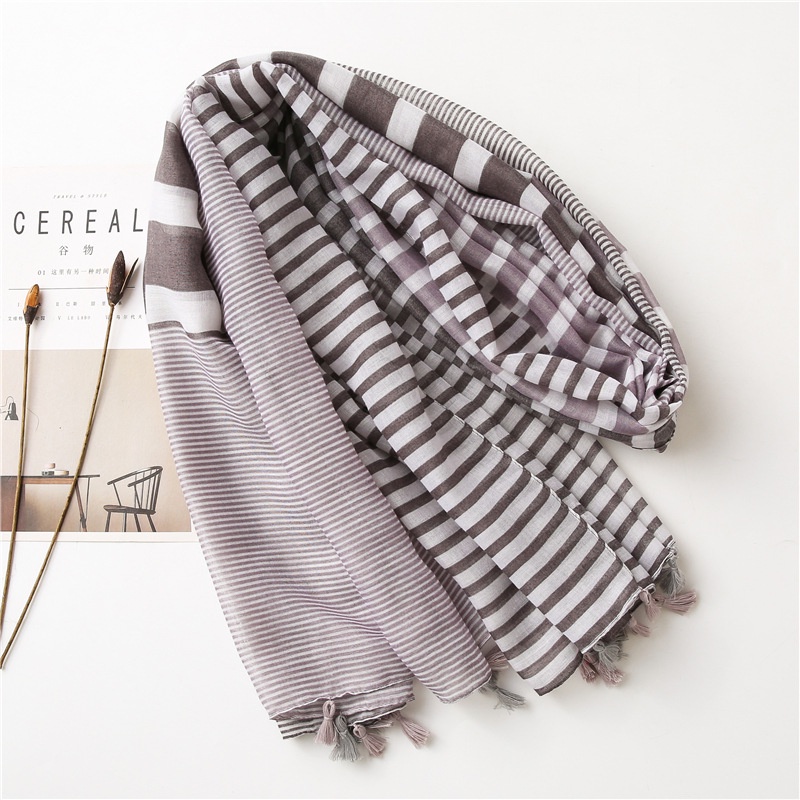 ITSFRIDAY ELLORA Scarf - Premium Pashmina Shawl Selendang Syal Pasmina Hijab Import Motif Line Grey Tassel