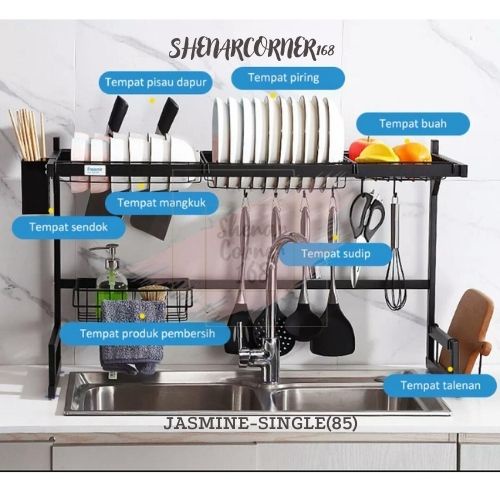 SHENAR RAK PIRING WASTAFEL 65 CM RAK DAPUR WASTAFEL 85 CM / RAK WASTAFEL SUSUN BESI ANTI KARAT / RAK DAPUR PIRING SERBAGUNA / RAK DAPUR SUSUN DISH DRYER - CARNATION JASMINE MAGNOLIA TULIP, SHENARCORNER168