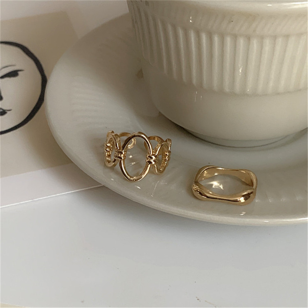 2pcs / Set Cincin Bulat Model Hollow Out Untuk Aksesoris Perhiasan