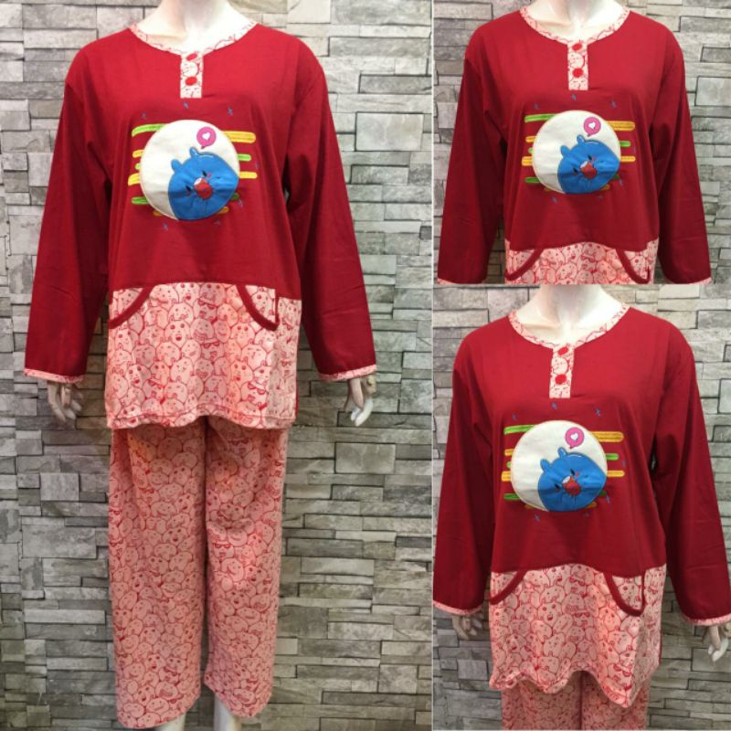 JUMBO PP DAILILAN | BAJU TIDUR | PIYAMA | COD-Merah