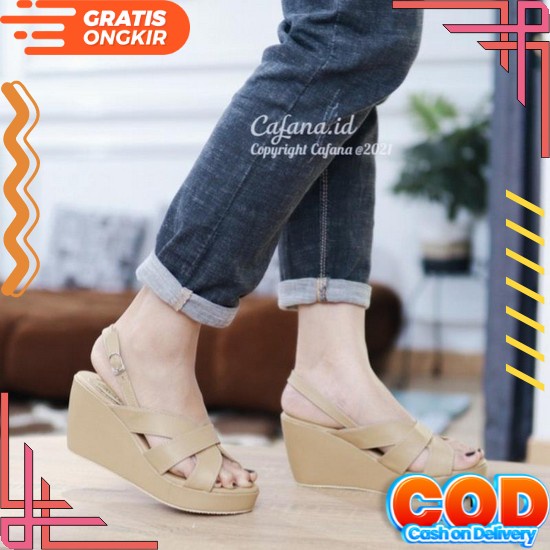 Lapepa Nadhira Sandal Slop Wedges Wanita Casual Sole Tinggi Empuk Kasual Kekinian Nyaman Sendal Sant
