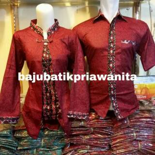 Model baju batik pria wanita gaul warna merah bisa untuk seragam kerja kantor dan sekolah ...